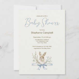 Elegante Wasserfarbe-Wildblumen-Häschen-Baby-Party Einladung