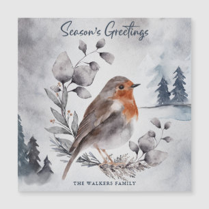 Elegante Wasserfarbe Winter-Rotkehlchen-Vogel-Magn Magnetkarte