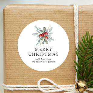 Elegante Wasserfarbe Winterbeeren Frohe Weihnachte Runder Aufkleber