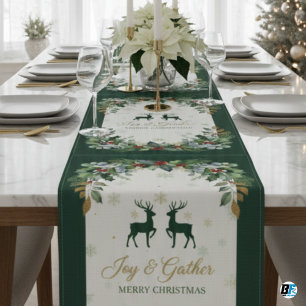 Elegante Wasserfarbe Wintergrün Weihnachten Kurzer Tischläufer