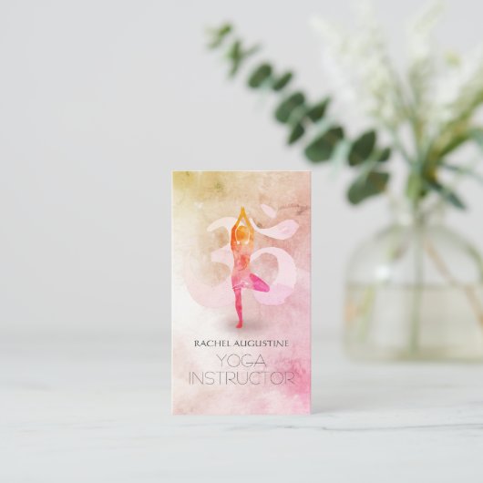 Elegante Wasserfarbe Yoga Meditation Pose Om Symbo Visitenkarte (Stehend Vorderseite)