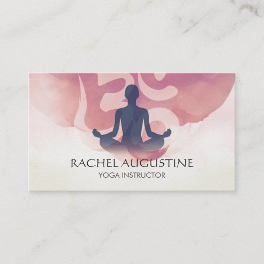 Elegante Wasserfarbe Yoga Meditation Pose Om Symbo Visitenkarte (Vorderseite)