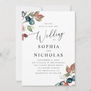 Elegante Wasserfarben-Beeren-Hochzeit. Botanischer Einladung