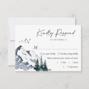 Elegante Wasserfarben Berge Wald Hochzeit  RSVP Karte