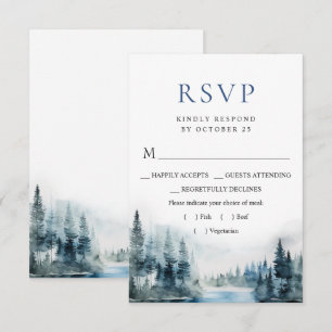 Elegante Wasserfarben Berge Wald Hochzeit RSVP Karte