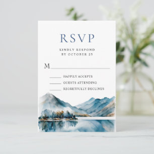 Elegante Wasserfarben-Bergwald-Hochzeit RSVP Karte