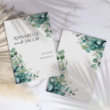 Elegante Wasserfarben-Blätter Save the Date Karte