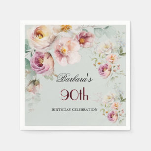 Elegante Wasserfarben-Blumen 90. Geburtstagsfeier Serviette