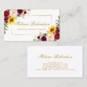 Elegante Wasserfarben Blumen Burgund Sonnenblumen Visitenkarte (Vorne/Hinten)