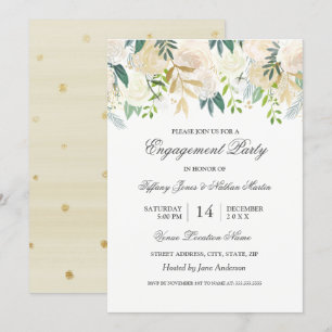 Elegante Wasserfarben-Blumen-Gold-Verlobungsparty Einladung