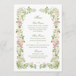 Elegante Wasserfarben-Blumen-Hochzeitsempfangsmenü Menükarte