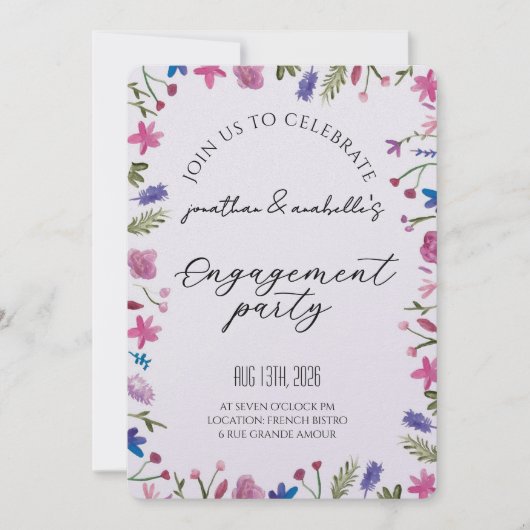 Elegante Wasserfarben-Blumen-Hochzeitsverlobungsfe Einladung (Vorderseite)