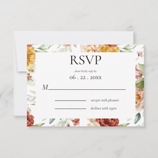 Elegante Wasserfarben Blumen Moderne RSVP Karte (Rückseite)