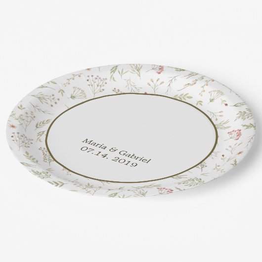 Elegante Wasserfarben Blumen Pappteller (Schrägansicht)