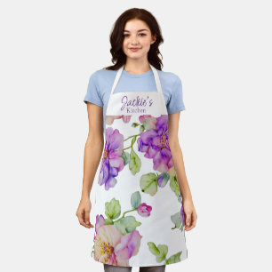 Elegante Wasserfarben-Blumen personalisieren Namen Schürze