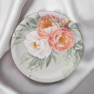Elegante Wasserfarben-Blumen-Pfingstrosen Pappteller