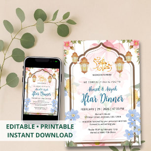 Elegante Wasserfarben-Blumen-Ramadan-Iftar-Einladu Einladung