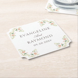 Elegante Wasserfarben-Blumen-Rokokohochzeit Untersetzer