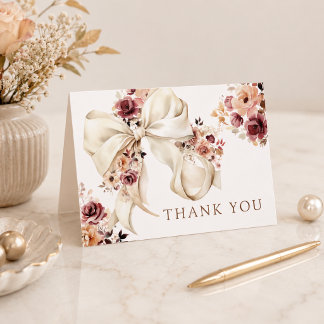 Elegante Wasserfarben-Blumen-Schleife Baby Shower Dankeskarte