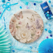 Elegante Wasserfarben-Blumen & Schmetterling Pappteller (Party)
