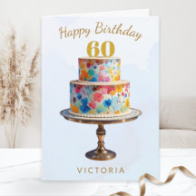 Elegante Wasserfarben-Blumen-Torte 60. Geburtstag