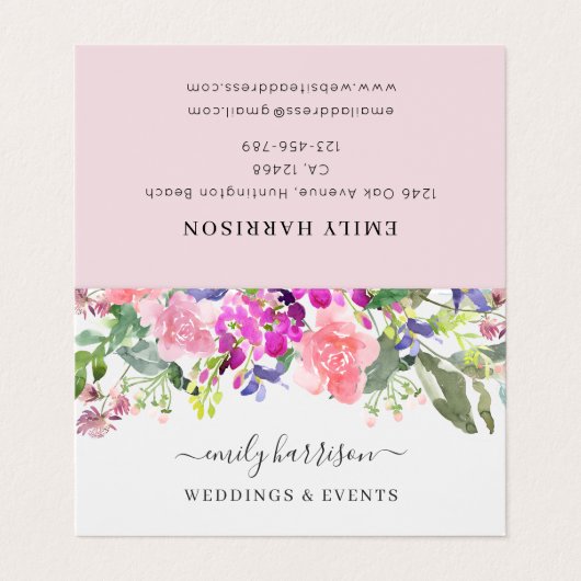 Elegante Wasserfarben Blumen Visitenkarten (Außenseite Aufgefaltet)