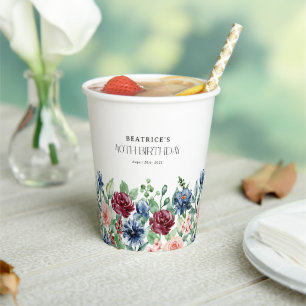 Elegante Wasserfarben-Blumen zum 40. Geburtstag Pappbecher