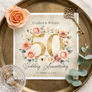 Elegante Wasserfarben-Blumen zum 50. Hochzeitstag Serviette