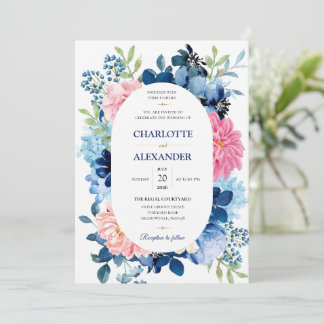 Elegante Wasserfarben-Blumenhochzeits-Einladung Einladung