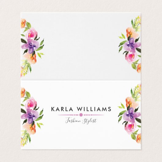 Elegante Wasserfarben Blumenreath Visitenkarten (Außenseite Aufgefaltet)