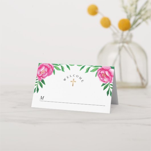 Elegante Wasserfarben Blumenzwiebeln Erste Kommune Platzkarte (Vorderseite)