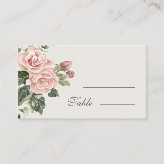 Elegante Wasserfarben Blush Garden Rosa Hochzeit Platzkarte (Vorderseite)