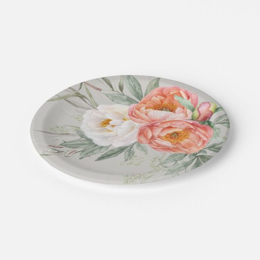 Elegante Wasserfarben Blütenstände Pappteller (Schrägansicht)