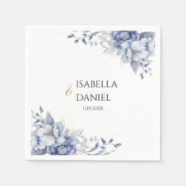 Elegante Wasserfarben Blütenstaub Blau Serviette