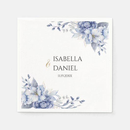 Elegante Wasserfarben Blütenstaub Blau Serviette (Vorderseite)