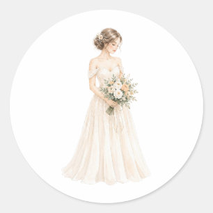 Elegante Wasserfarben-Braut-Illustration Runder Aufkleber