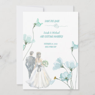 Elegante Wasserfarben-Braut-und-Bräutigam-Hochzeit Einladung