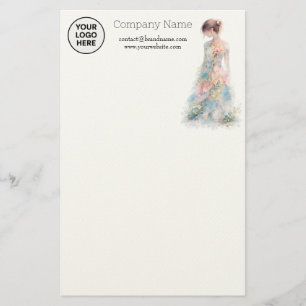 Elegante Wasserfarben Couture Brautmode Designerin Briefpapier