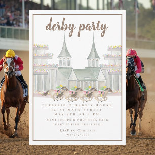 Elegante Wasserfarben-Derbyparty-Rennpferde  Einladung