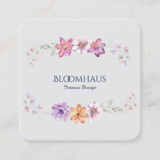 Elegante Wasserfarben Elegantes Botanisches Flora Quadratische Visitenkarte
