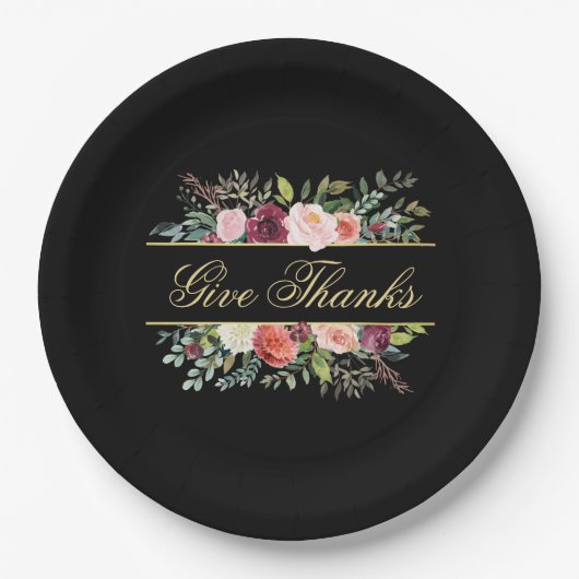 Elegante Wasserfarben Fall Floral Danke Pappteller (Vorderseite)