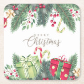 Elegante Wasserfarben Festliche Dekorationen Weihn Rechteckiger Pappuntersetzer (Vorderseite)