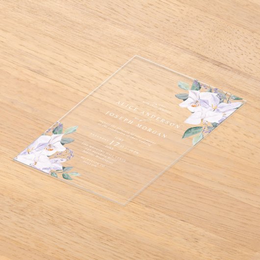 Elegante Wasserfarben Frühlingsblumen Hochzeit Acryleinladungen (Ablage )