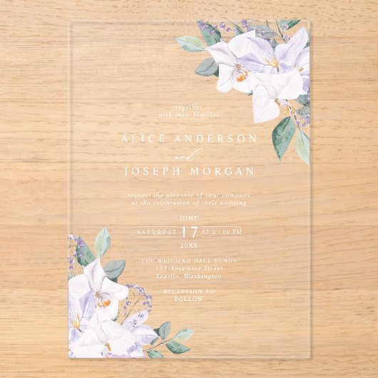 Elegante Wasserfarben Frühlingsblumen Hochzeit Acryleinladungen (Vorderseite)