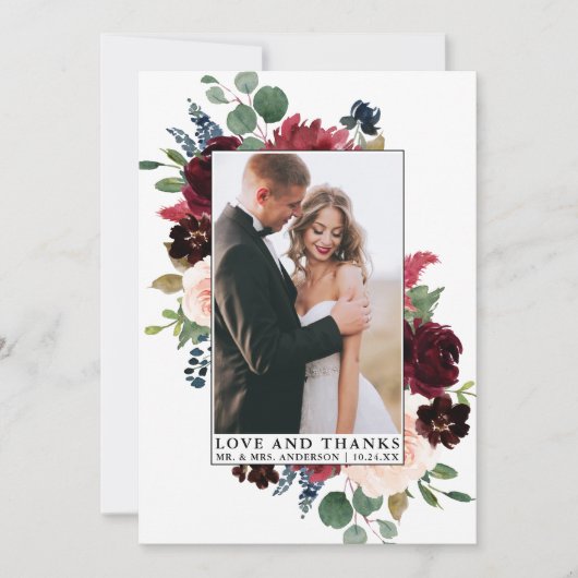 Elegante Wasserfarben Gerahmte Liebe Dank Dankeskarte (Vorderseite)