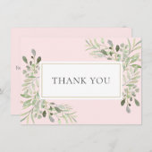 Elegante Wasserfarben Grün Rosa Dankeskarte (Vorne/Hinten)