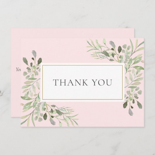 Elegante Wasserfarben Grün Rosa Dankeskarte (Vorne/Hinten)