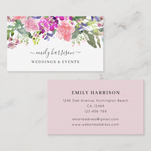 Elegante Wasserfarben, Hand mit Blumenschrift Visitenkarte (Vorne/Hinten)