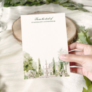 Elegante Wasserfarben-Herrenhaus-Garten-Hochzeit Mitteilungskarte