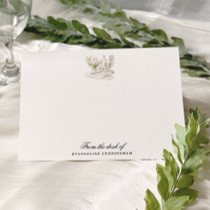 Elegante Wasserfarben-Herrenhaus-Gartenhochzeit Mitteilungskarte